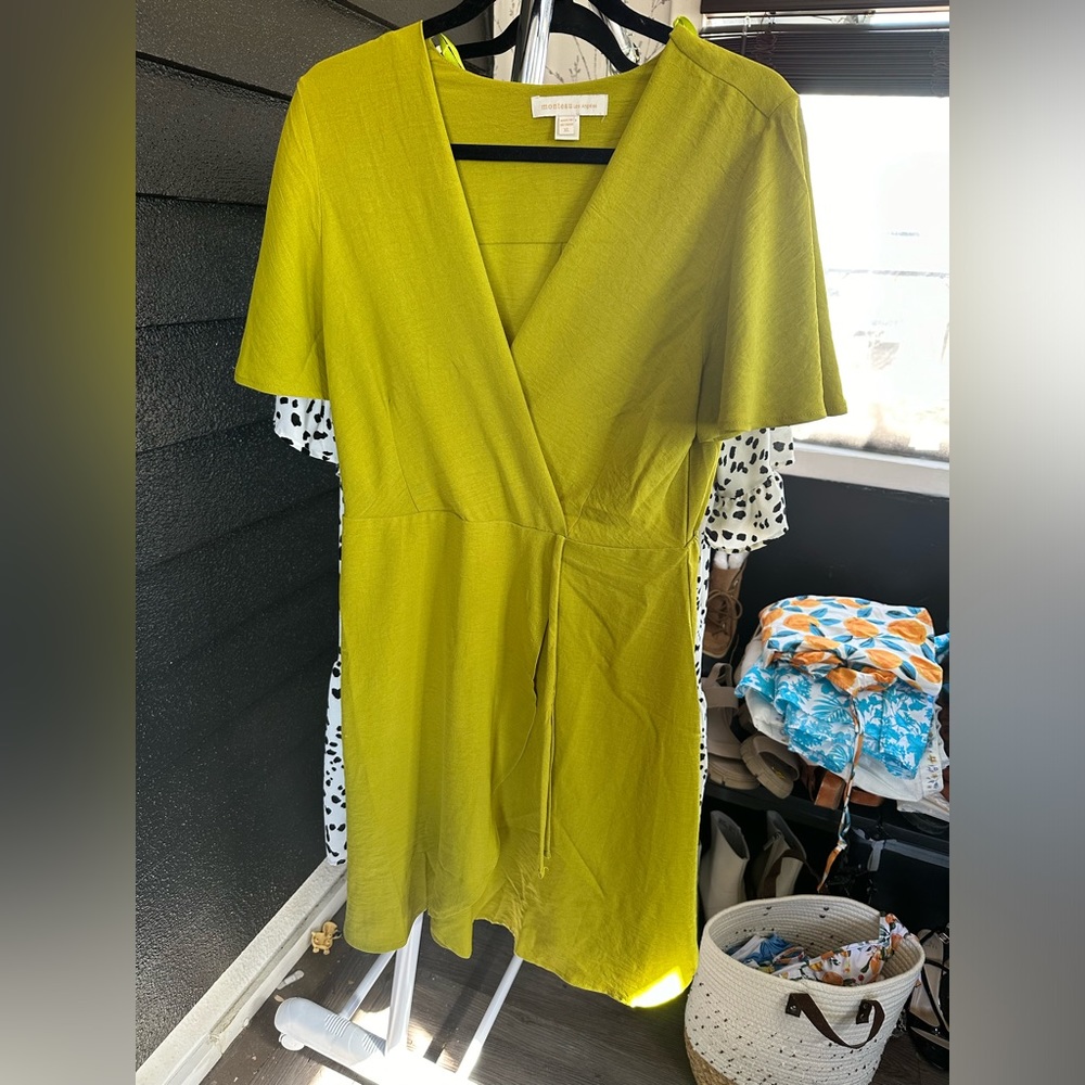 Green mini dress with wrap around tie